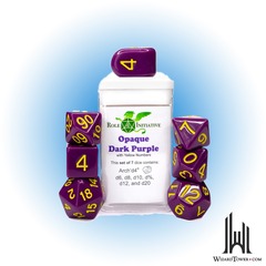 SET OF 7 DICE: TRANSLUCENT DARK PURPLE/YELLOW ARCH'D4